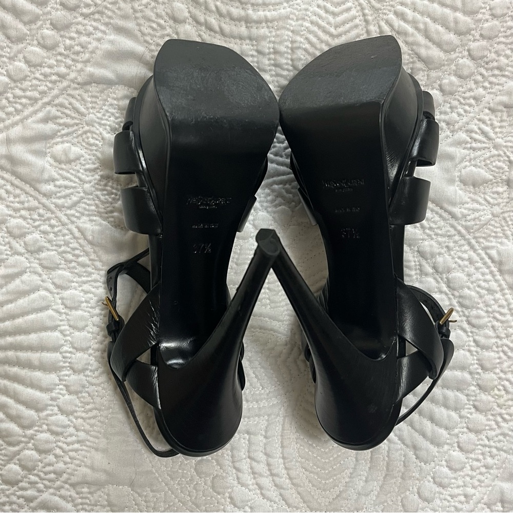 YVES SAINT LAURENT Tribute Heel Sandals Black Patent Leather 130mm Size 37.5 - Picture 10 of 12